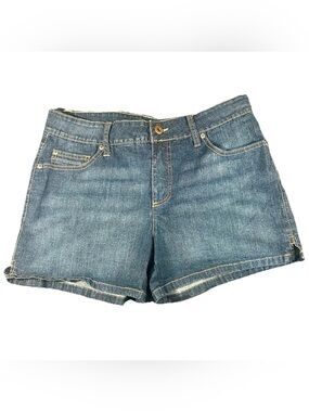 Womens Faded Glory Stretch Cuffed Denim Jean Short Shorts Side Slit Y2K Festival